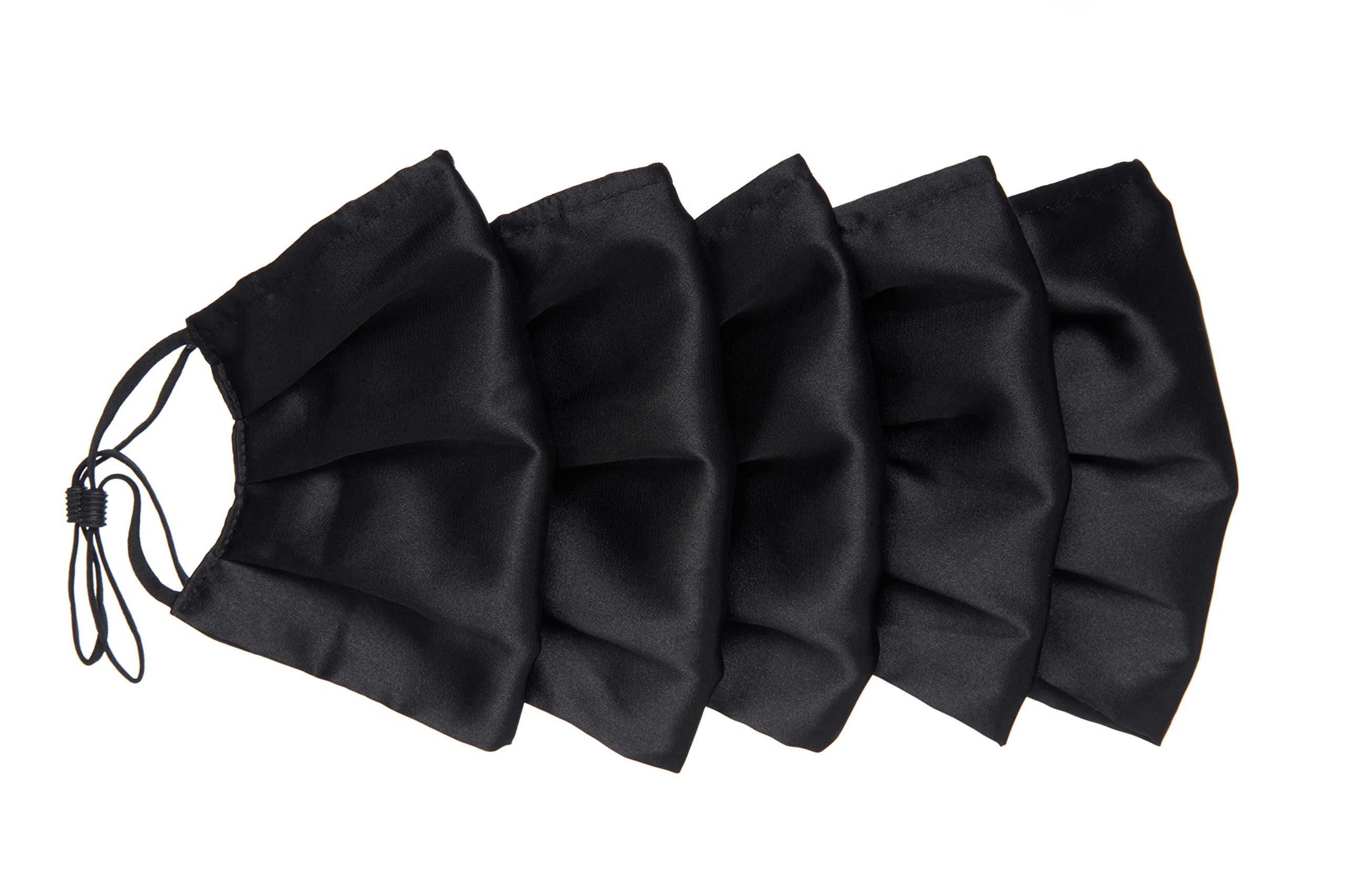 Habac Studio Pack of 5 Satin Silk Face Masks Reusable Cover Bandana Balaclavas Face Masks Washable UK Black Face Mask with Nose Wire Pleated Face Mask for Women Men Adjustable.
