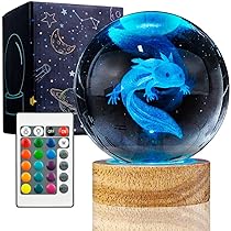 YYLZEPHB 3D Axolotl Crystal Ball Night Light with 16 Color LED ...
