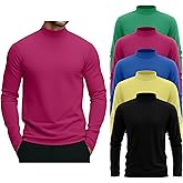 August Alley 5 Pack Men's Mock Turtleneck Shirts, Long Sleeve Tops Pullover Basic Casual Slim Fit T-Shirts Multipack(Black, Green, Peach Pink, Blue, Yellow,Large)