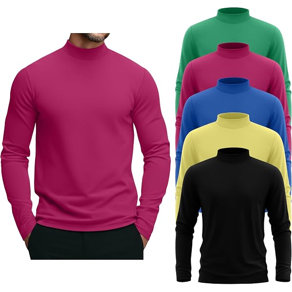 August Alley 5 Pack Men's Mock Turtleneck Shirts, Long Sleeve Tops