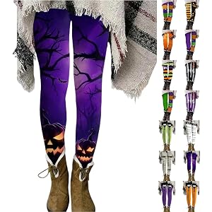 LVOFTJU Halloween Leggings for Women Cute Funny Pumpkin Patchwork Stretchy Tights Soft Pajamas Pants Skeleton Work Costumes