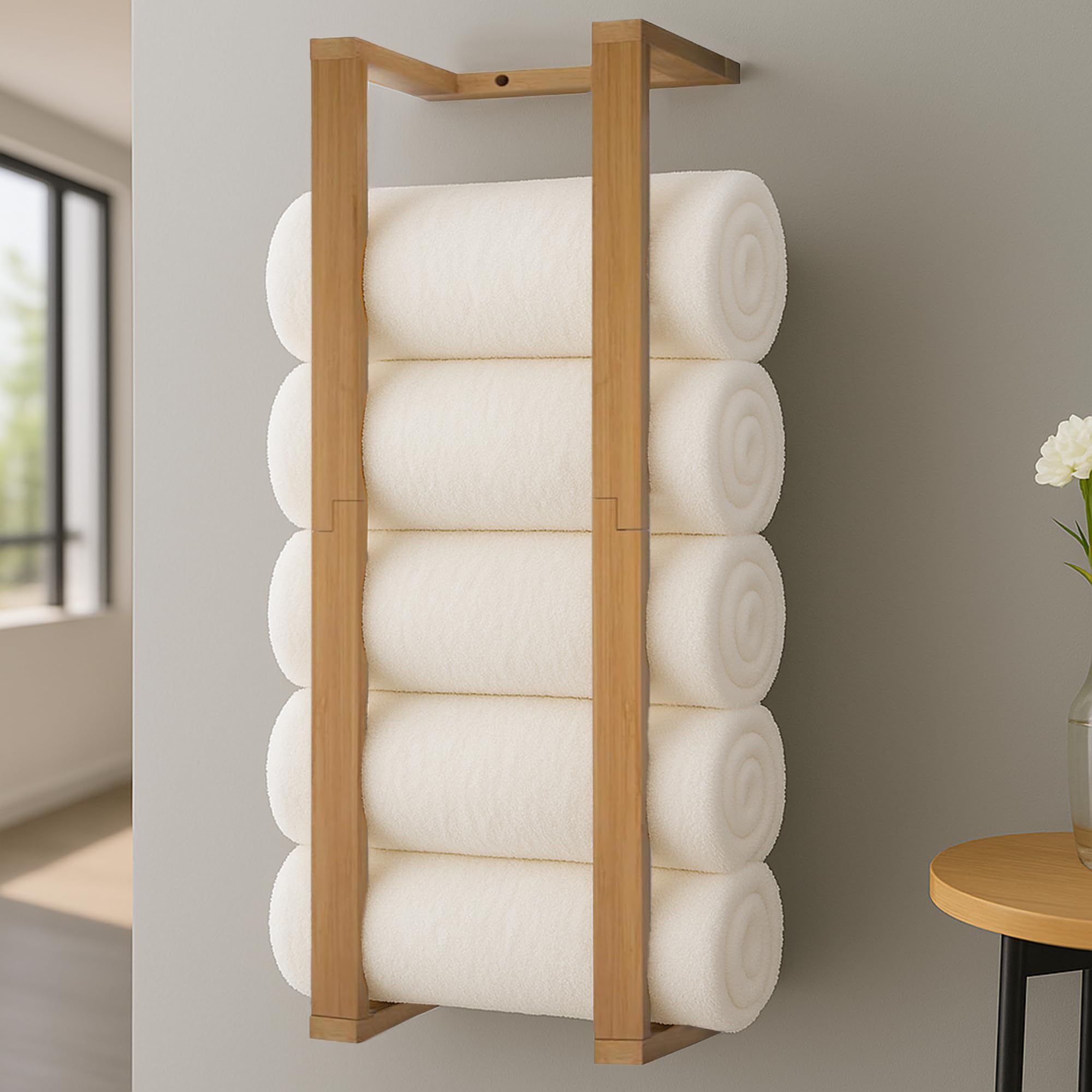 Photo 1 of Aura Nest Bamboo Towel Racks - Vertical Wood Towel Rack Bamboo Bathroom Accessories