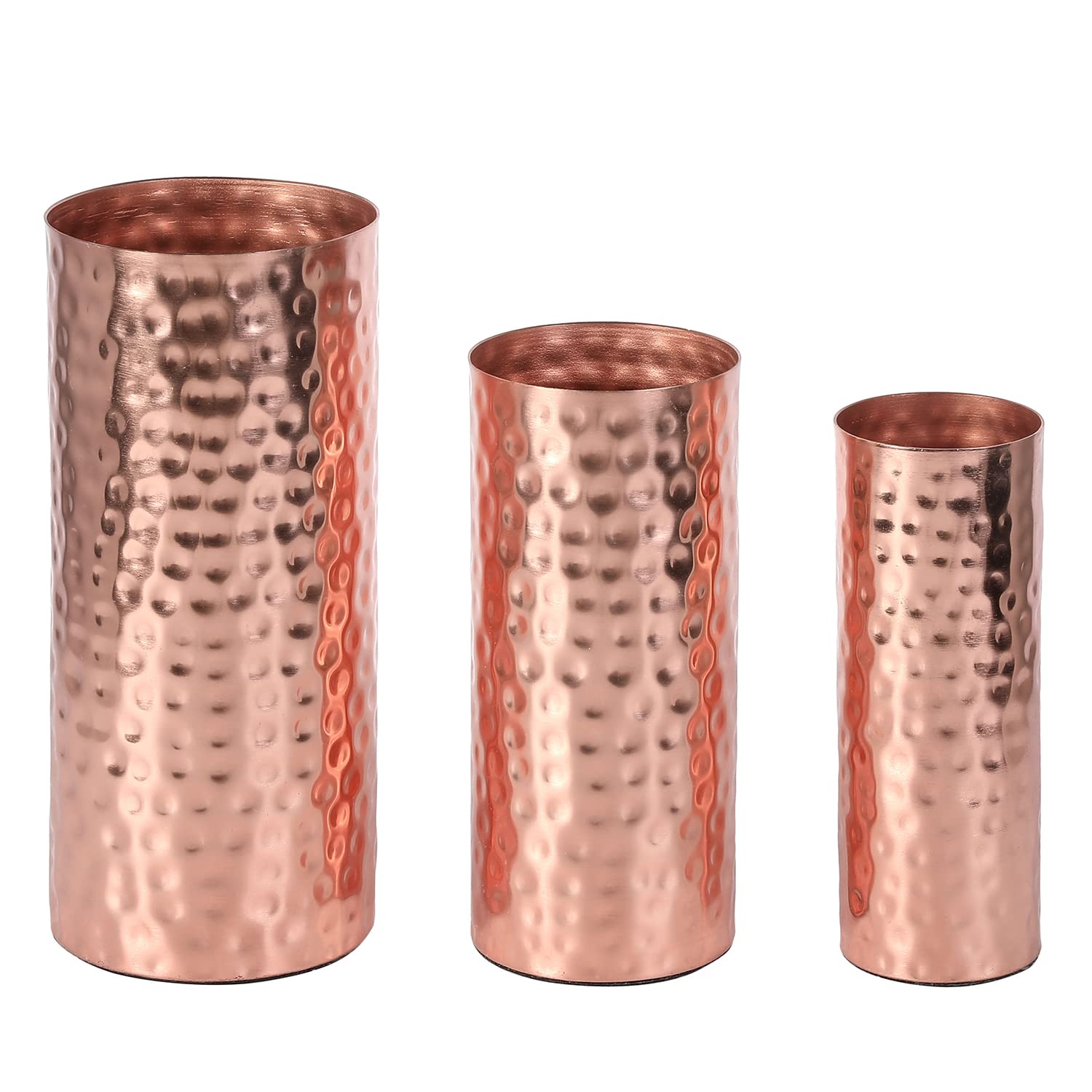 Photo 1 of MyGift Modern Hammered Copper Tone Metal Tall Cylinder Flower Vases, Decorative Centerpiece, Set of 3 (Large, Medium, Small Sizes)