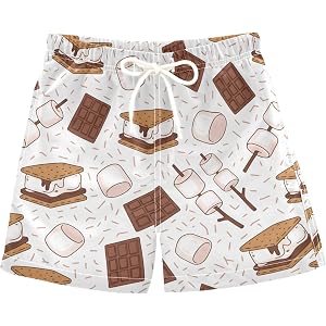 CUPADA Boys Swim Trunk Board Shorts S'Mores Chocolate Marshmallows Grahams Quick Dry Swimwear Shorts 6-14T