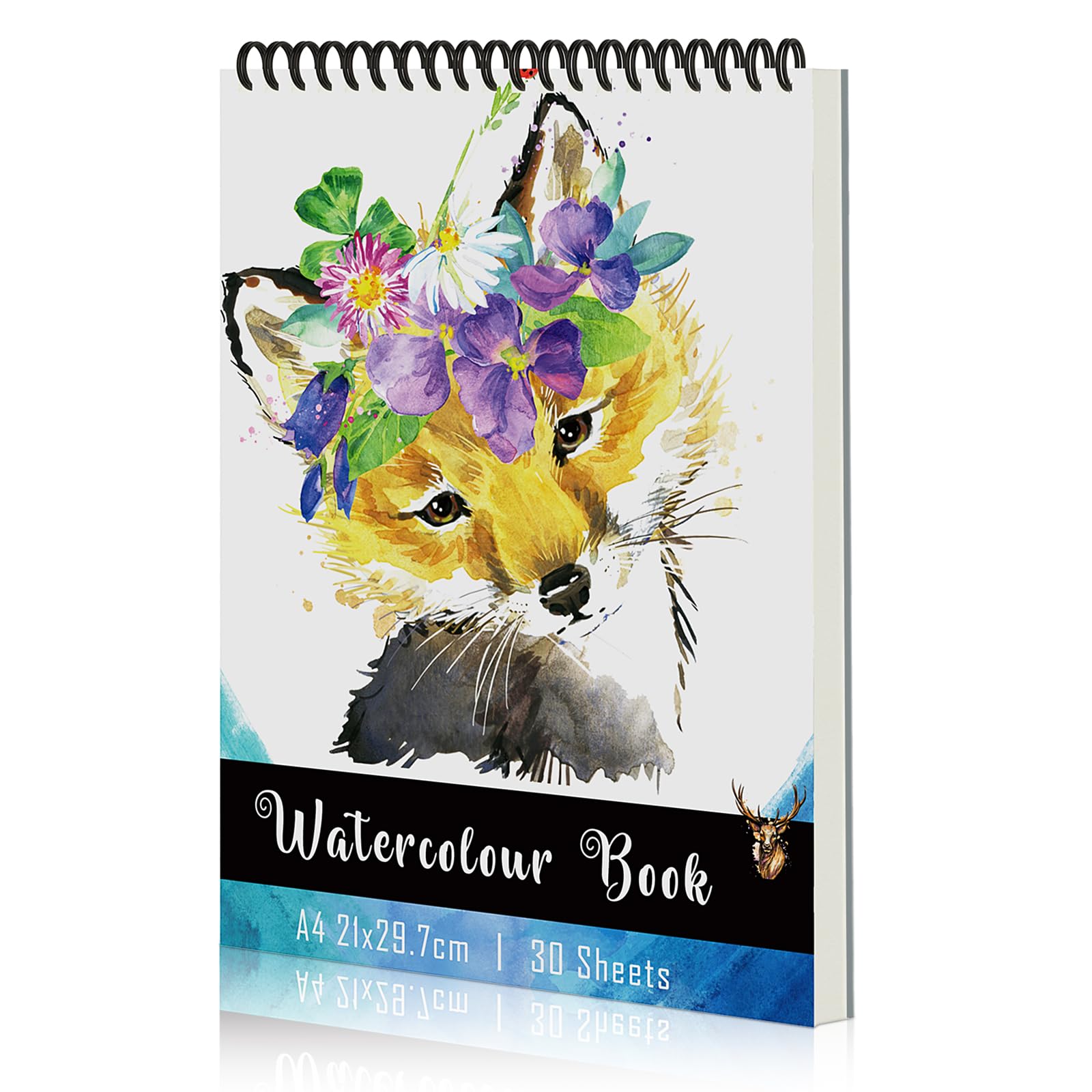 Yordawn Watercolour Paper A4 Watercolour Sketchbook with 30 Sheets Art Supplies for Artists Adults Teens Kids Textured Paper Drawing Pad Watercolour Book for Painting Sketching Fox