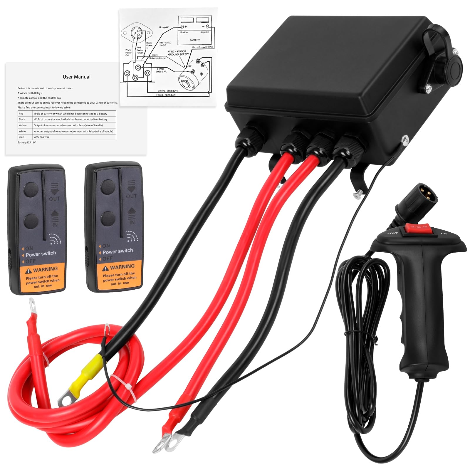 Photo 1 of 12V 500A Pre-Wired Winch Control Box Kit for Winches, 8000lbs-17000lbs, Wire-Less & Remote Control, Handheld Controller, Jumper Cables, ATV/UTV/SUV Trailer Winch Upgrade