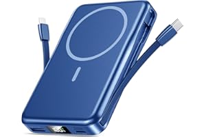 AOBBOW for Magsafe Battery Pack, Magnetic Portable Charger with Built in Cable, 10000mAh Power Bank, 20W Fast Charging Slim Travel Essential Battery Pack with LED Display, Compatible with iPhone 16/15/14/13