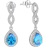Fahonie Sterling Silver Long Drop Earrings with Cubic Zirconia Dangle Earrings Infinity Birthstone Jewelry Gifts for Women