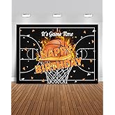 Mocsicka Basketball Birthday Backdrop It's Game Time Basketball Birthday Party Decorations Banner for Boys Men Sport Theme Happy Birthday Photography Backgrouns (Black, 7x5ft(82"x60"))