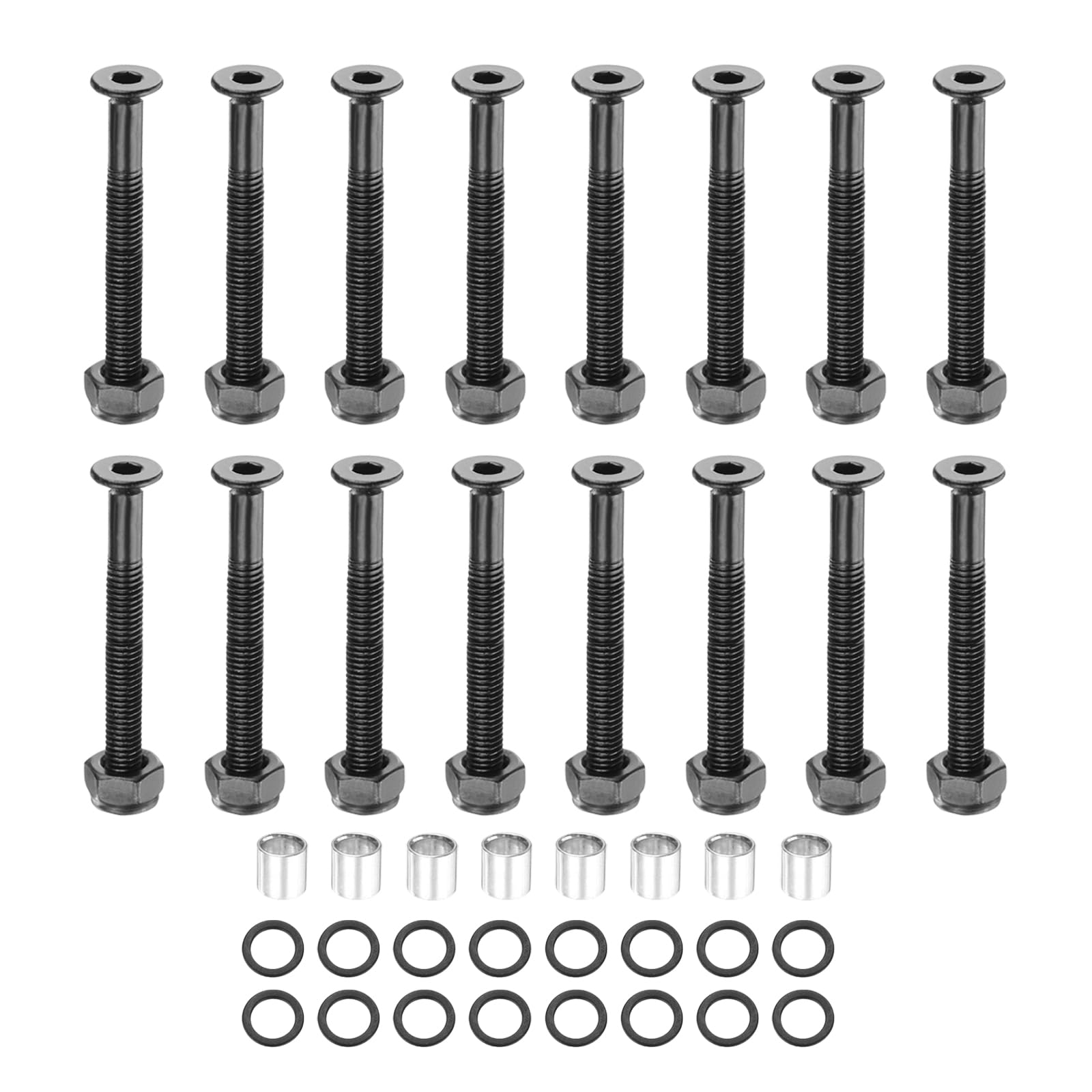 PATIKIL Skateboard Hardware Kit, Includes 16pcs 1-1/4" Desk Mounting Screws 16pcs Axle Nuts 8pcs Spacers 16pcs Washers for Skateboard Truck Wheel, Black