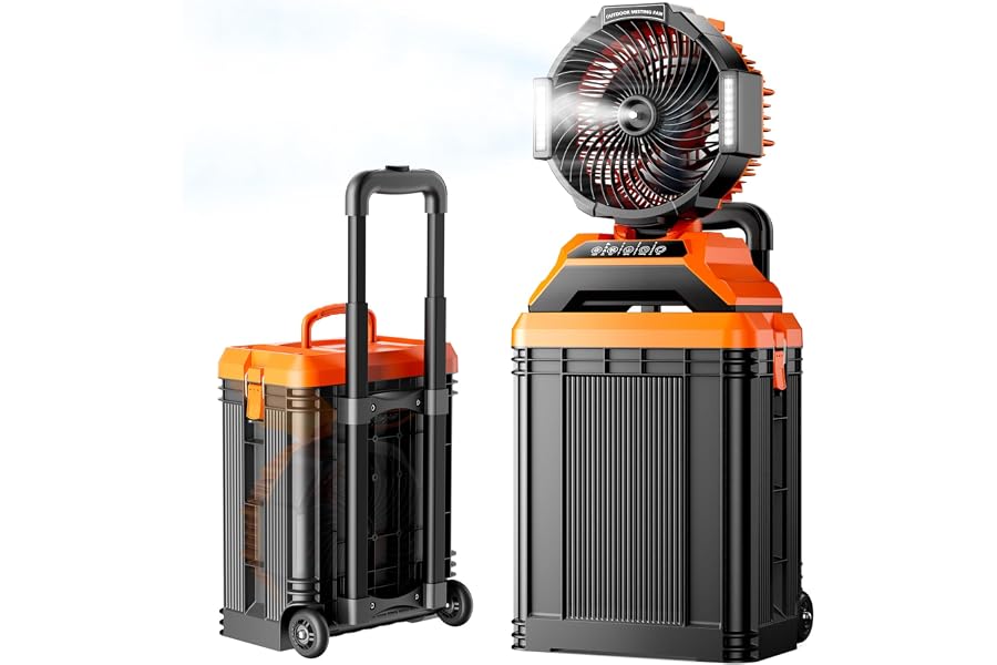 Lanonany 40000mAh Portable Misting Fan, 62H Max Runtime Rechargeable Mister Fan with 15L Bucket, Retractable Handle, Wide-Angle Oscillating Mist Fan for Outside Patios Golf Sports Camping Essentials