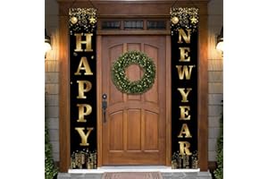 HOLIWOER Happy New Years Decorations Banner 2026, New Years Nye Eve Party Decorations Supplies 2026 for NYE Decorations, Black Gold