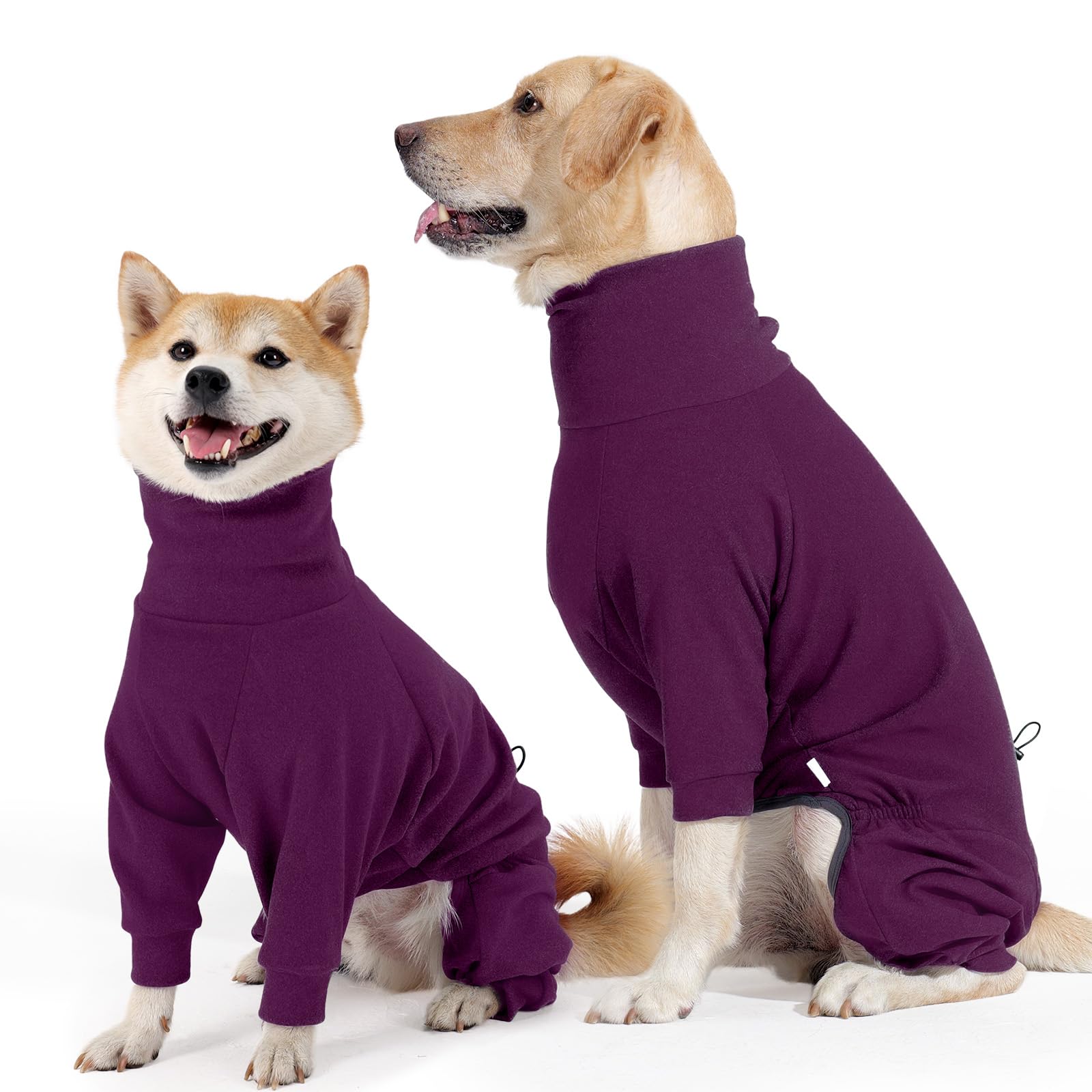 Hjyokuso Dog Coat with Legs - Warm Fleece Jumper with Leash Hole and Tummy Cutout - Dog Clothes for Large Dogs in Cold Weather, Wine Red - XL