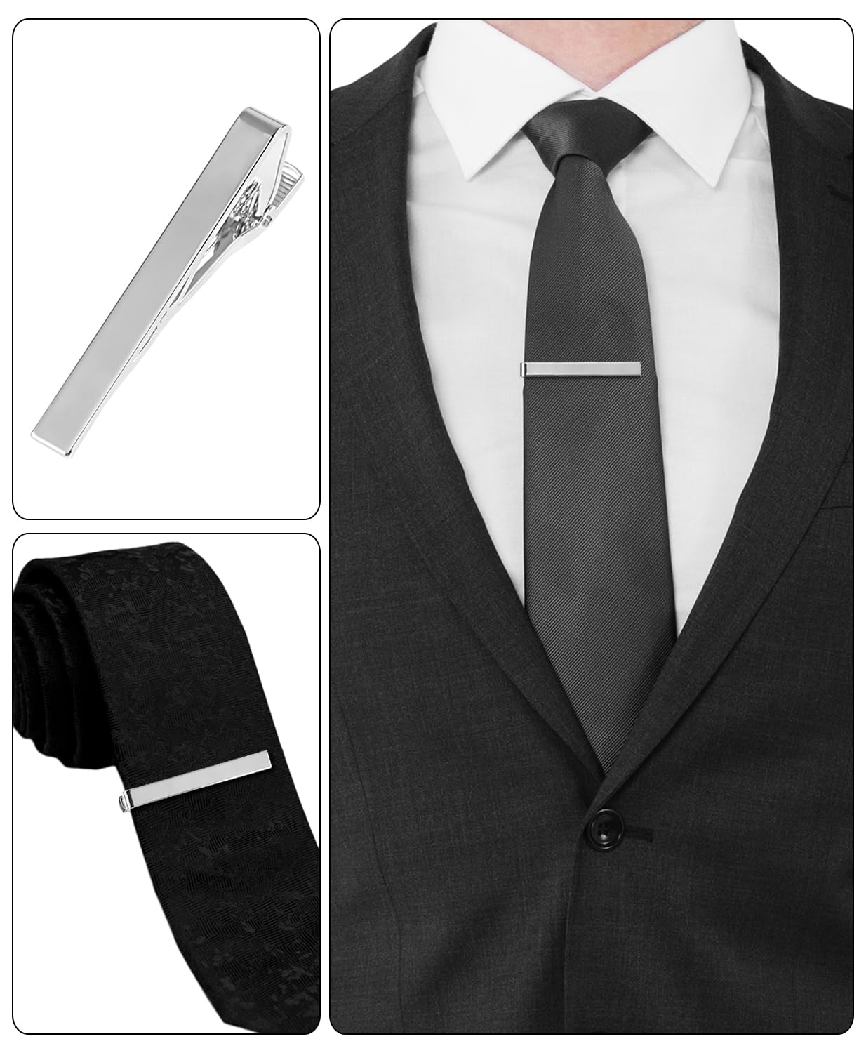 vivinin 5P Tie Clips For Men, 5 Different Classic Tie Bar, Stainless Steel Tie Clip For Business, Wedding, Anniversary, Father's Day Gifts and Daily Life