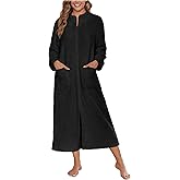 Ekouaer Women Zipper Robe Fleece Long Sleeves Bathrobe Sleepwear Warm Soft Housecoat with Pockets Zip Up House Dresses