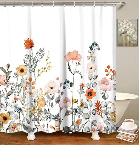 livilan cortina para ducha de tela floral con 12 ganchos decoracion de acuarela cortina de bano accesorios de bano modernos lavable a maquina