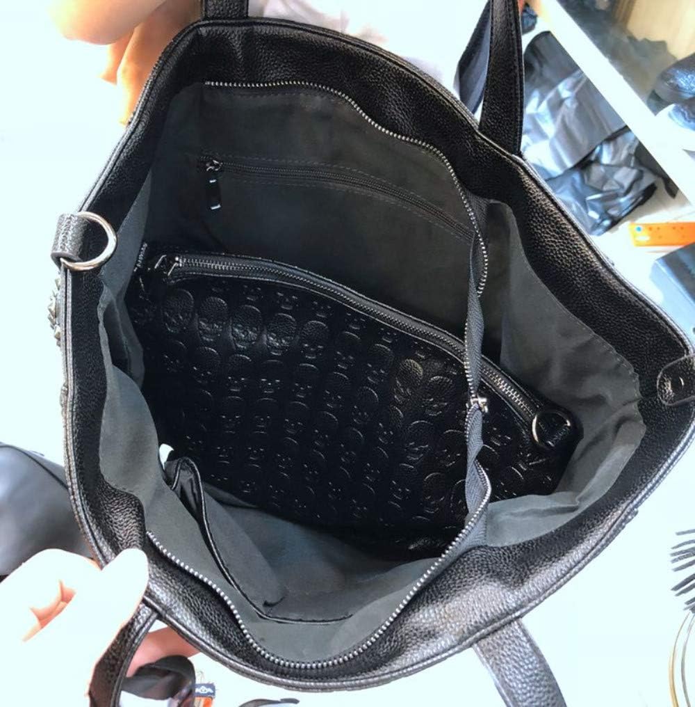 Women Skull Skeleton Chain Hangbag Lady Tote Shoulder Bucket Bag Temperament Work Package, Black - Image 3