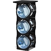Bariboo Stackable Water Bottle Storage Rack Best Water Jugs 5 Gallon Organizer. Jug Holder for Kitchen, Cabinet and Office Organizing. Reinforced Polypropylene (Black, 3 Plus Shelf)