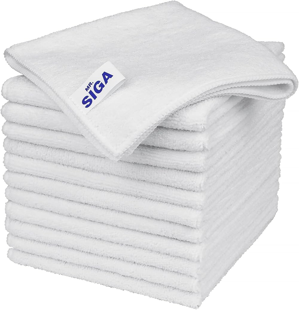 MR.SIGA Microfiber Cleaning Cloths 12 Pack 32 x 32 cm White