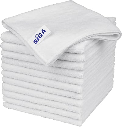 MR.SIGA Microfiber Cleaning Cloths 12 Pack 32 x 32 cm White