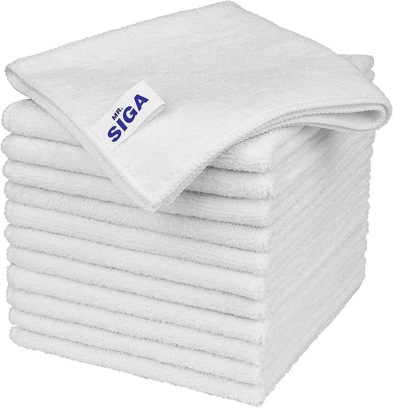 MR.SIGA Microfiber Cleaning Cloths 12 Pack 32 x 32 cm White