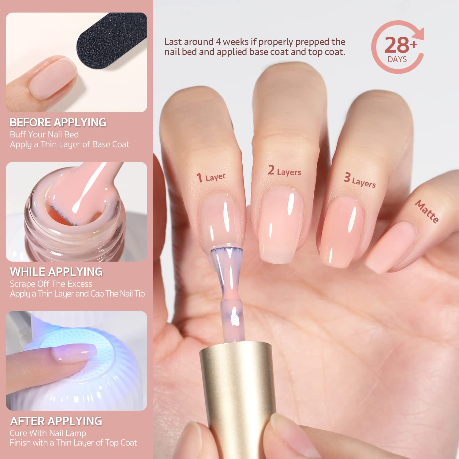 GAOY Milky White Jelly Nude Gel Nail Polish Set, 6 Transparent Colors Sheer Pink Orange Soak Off UV Light Cure Gel Polish Kit for Salon and Nail Art DIY at Home - Image 5