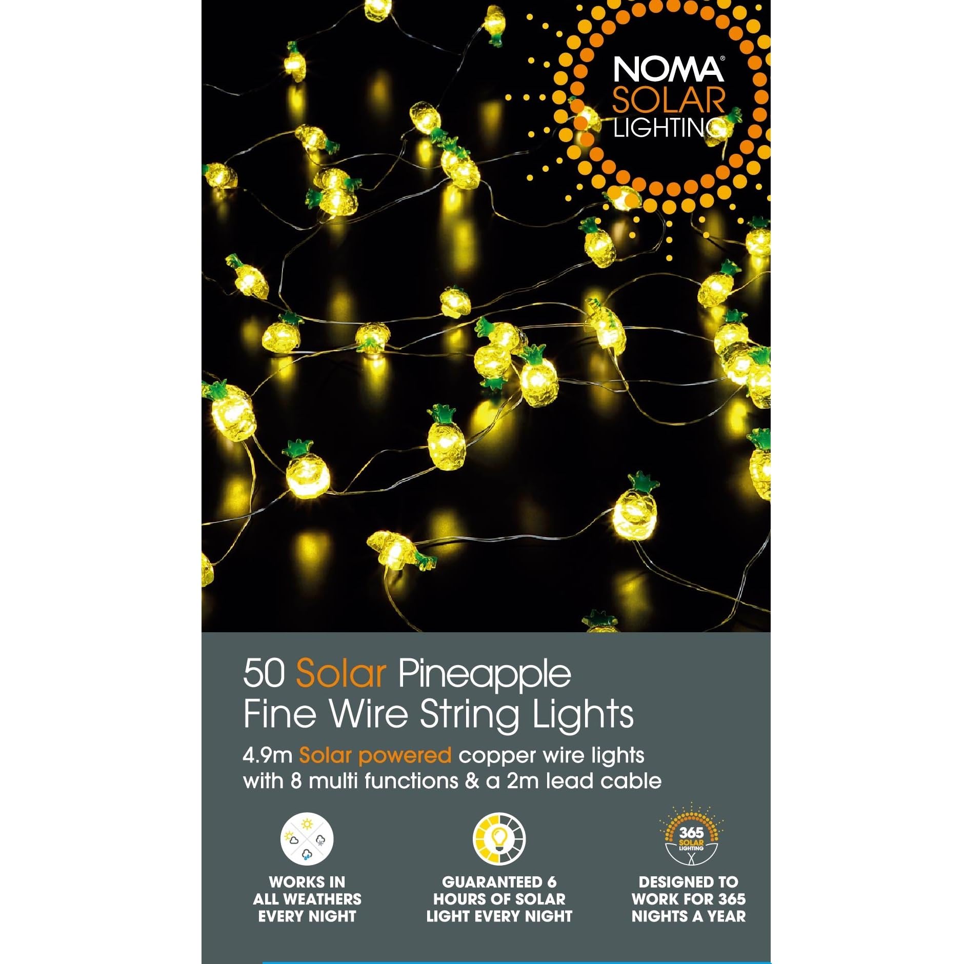 Noma Solar Fine Wire Lights, 50 Warm White Pineapple LED's