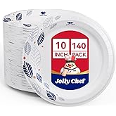 JOLLY CHEF 140 Count Paper Plates 10 inch Soak Proof, Cut Proof, Heavy Duty Leaf Printed Disposable Paper Plates for Everyday Use