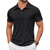 COOFANDY Men Short Sleeve Polo Shirt Casual Summer Collar Shirts Dress Button Polo T Shirt Classic Golf Shirts