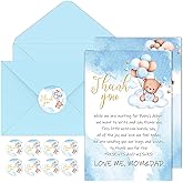 BYBOUS 50 Pack Baby Shower Thank You Cards with Envelopes Stickers - Cute Bear Baby Shower Cards - Baby Girl/Baby Boy Shower Thank You Notes Birthday Supplies, 4 x 6 Inch (Blue)