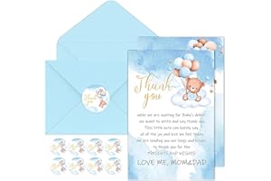 BYBOUS 50 Pack Baby Shower Thank You Cards with Envelopes Stickers - Cute Bear Baby Shower Cards - Baby Girl/Baby Boy Shower 