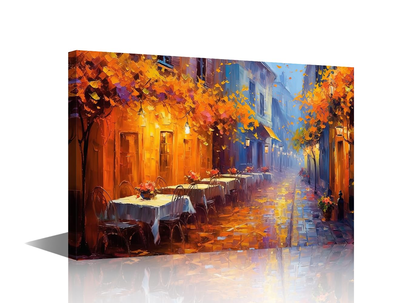 TISHIRON Living Room Wall Decor Restaurant un Urban Street Side Oil Painting After Raining Atmosphere Canvas Wall Art for Bedroom Bathroom Wall Decor Poster Wood Framed 16x24 in — image 1