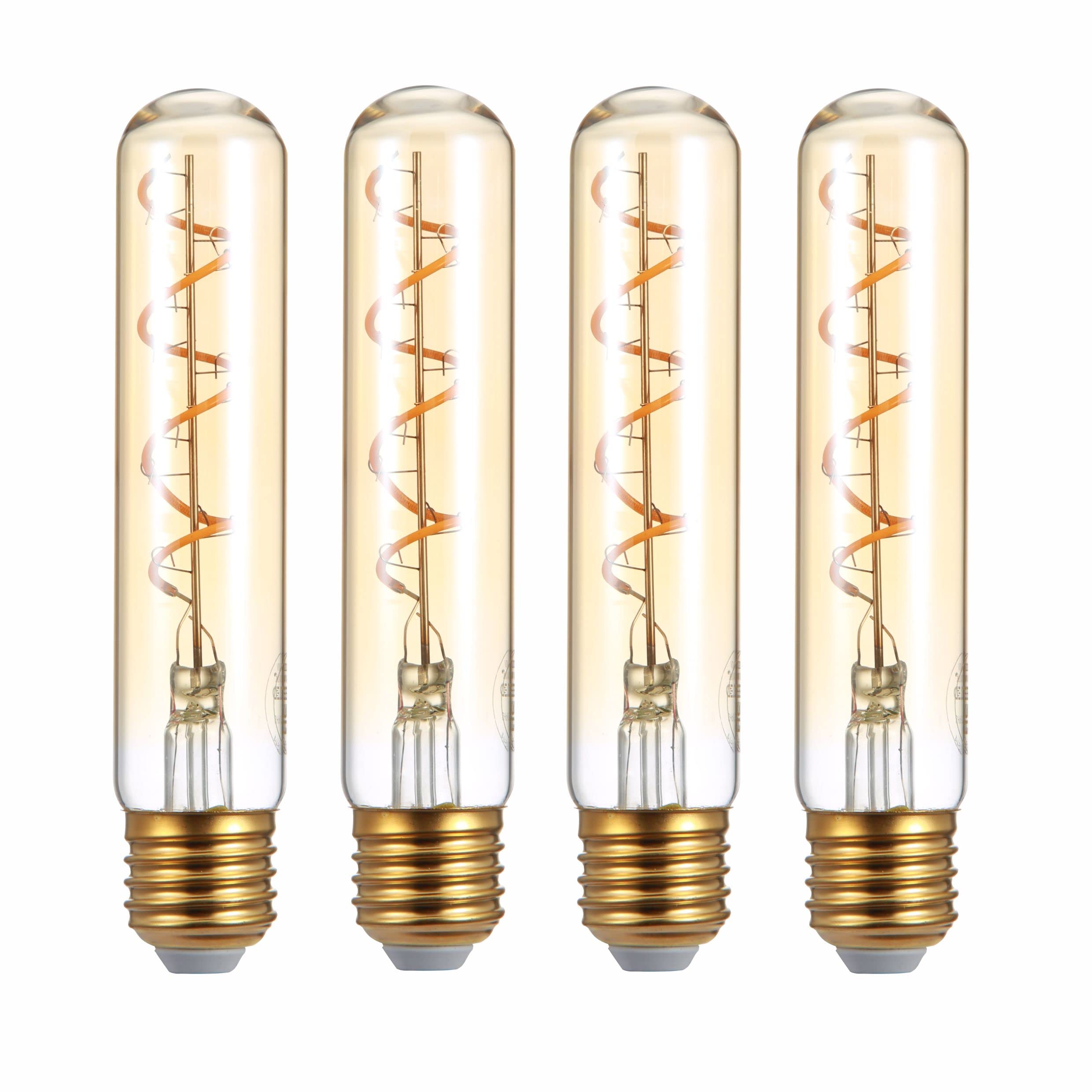 TEKLED® T30 Filament Vintage LED Bulbs | 150mm Tubular E27 Edison Screw | Energy Saving 4W Light Bulb 20W Equivalent | NONDIMMABLE Amber 2500K 230LM | 4-Pack | Warm White
