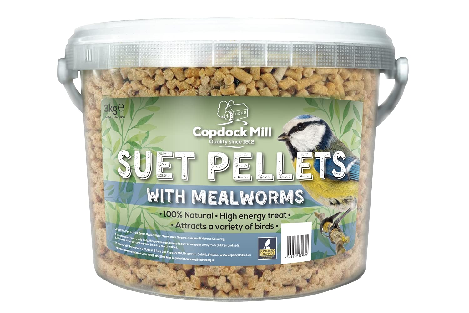 Copdock Mill Suet Pellets with Mealworms Tub 3kg
