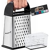 Gorilla Grip Professional 100% BPA Free 4-Sided Cheese Slicer Grater, Stainless Steel XL Box Graters with Ergonomic Handle, G