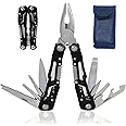 Multitool with Pocket Knife Safety Lock, 14-in-1 Multi-tool Pliers with Nylon Sheath for Men Camping Hiking Fishing Outdoor Survival (Black)