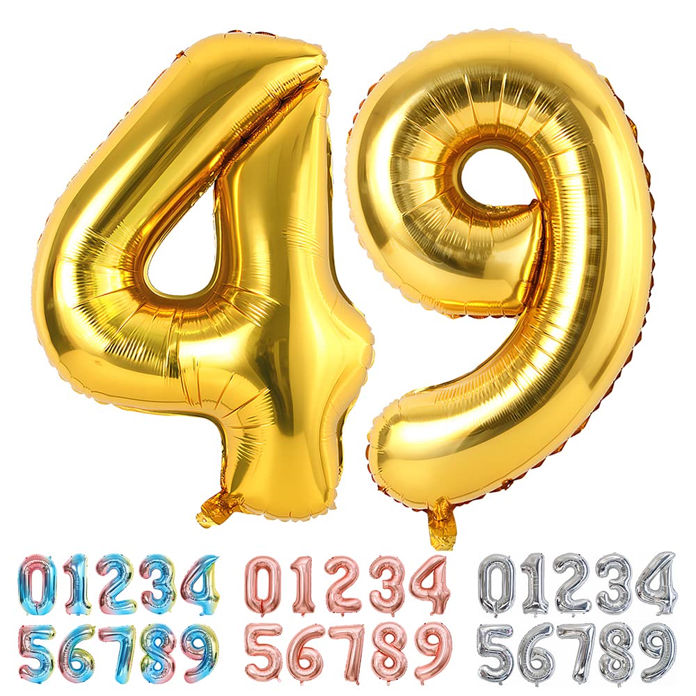Ponmoo Foil Balloon Number 49/94 Gold, Giant Numbers 0 1 2 3 4 5 6 7 8 9 10-19 20-29 30-39 40-49 50-60-70-80-90-100, Large Balloons for Wedding Anniversary Birthday Party Decoration