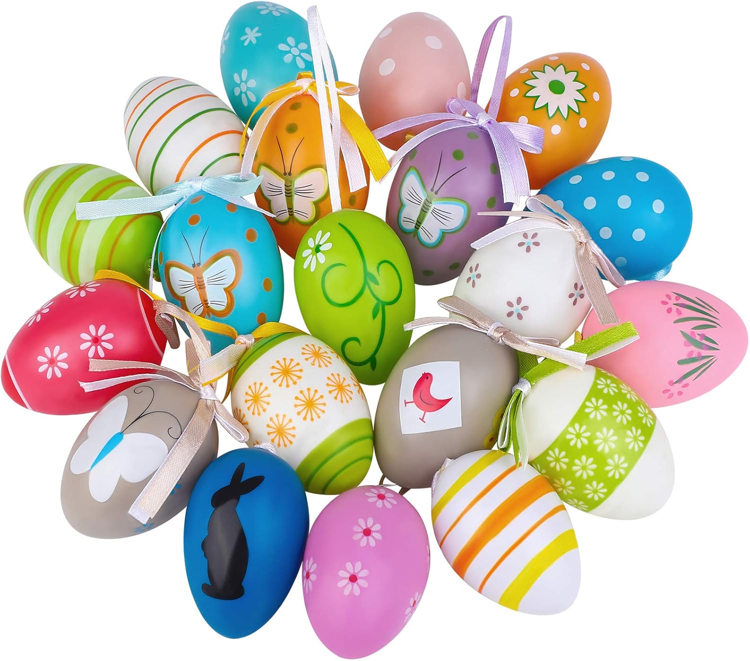 ADXCO 21 Pieces Colorful Easter Eggs Easter Hanging Ornaments Easter Hanging Decorative Easter Eggs Painted for DIY Crafts Home Decorations, Random Styles