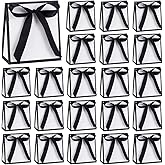 AHANDMAKER 24Pcs Small Gift Packing Bags with Ribbon 5.11 x 2.36 x 5.5 Inch Gift Bags Black Treat Boxes for Birthday Wedding Baby Shower Christmas Store Retail Party Decorations