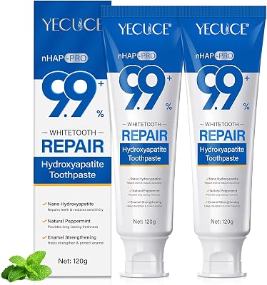 Hydroxylapatite Dentifrice à 9,9% Lot de 2, Dentifrice à L'hydroxyapatite Nano Sans Fluor, Aide à Reminéralisation, Protège L'émail, Soulage la Sensibilité, Renforce Dents, Soins Buccaux Quotidiens