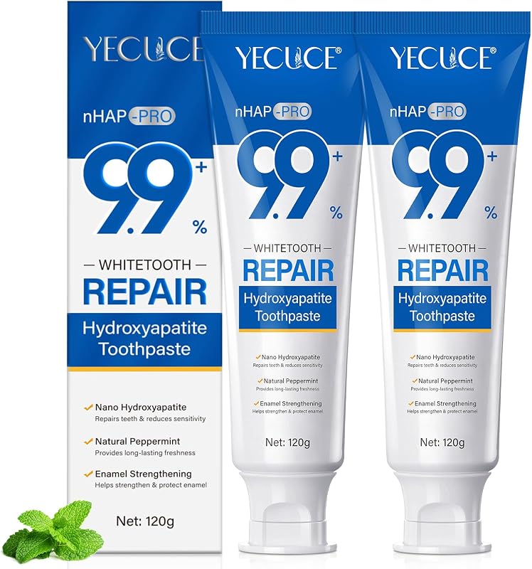 Hydroxylapatite Dentifrice à 9,9% Lot de 2, Dentifrice à L'hydroxyapatite Nano Sans Fluor, Aide à Reminéralisation, Protège L'émail, Soulage la Sensibilité, Renforce Dents, Soins Buccaux Quotidiens