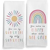 Qeheb Boho Sun Rainbow Kitchen Towels, Decorative Set - You are My Sunshine Gifts, Hand Dish Tea Towels for Kitchen 16x24In, 16pcs