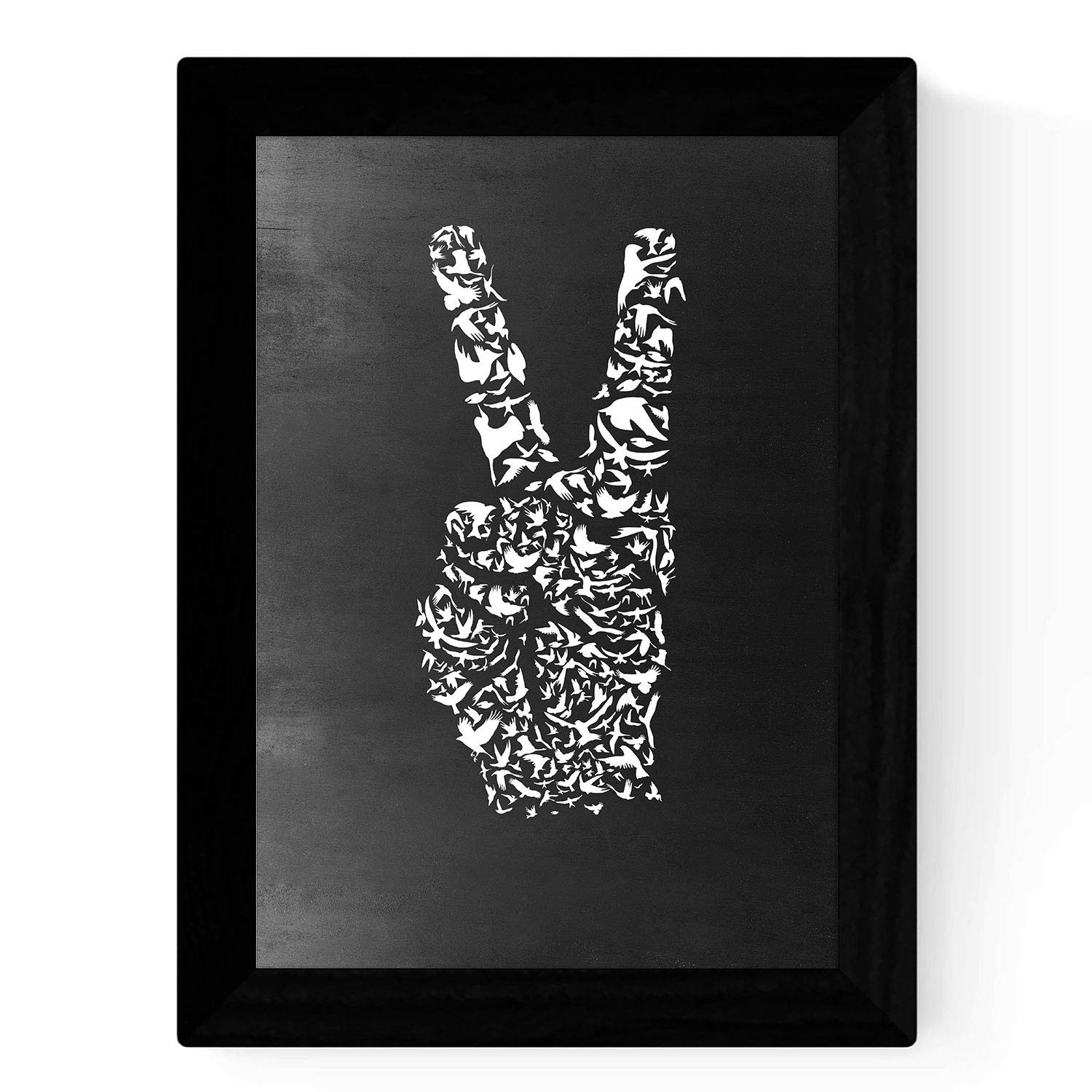 Nacnic Print in black and white peace in size A3 Poster with black background blackboard style.
