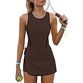 Nirovien Womens Tennis Dress with Built in Shorts Summer Athletic Dresses Color Block Workout Romper