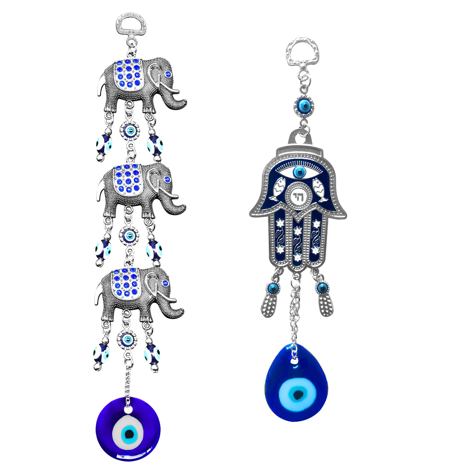 Turkish Blue Evil Eye Hamsa Hand Car Wall Hanging Decoration Ornament (Elephant+hamsa)