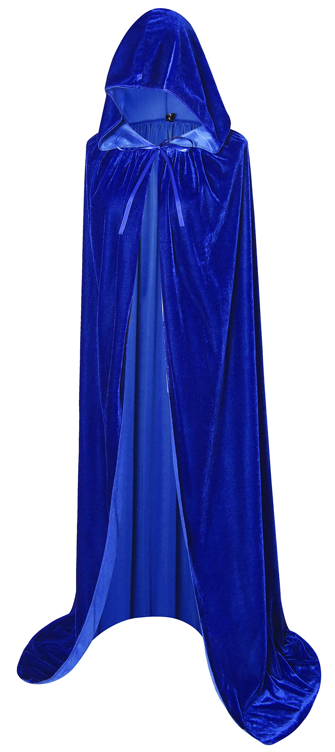Txian Extra Long Hooded Velvet Cloak, Halloween Christmas Fancy Cape for Adults (Blue)