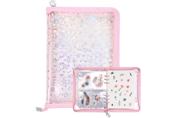 MUDOR A5 Sticker Book Album 4 in 1 Zipper Organizer Binder, Pink | 140 pockets and 20 double-sided release paper,Durable wate