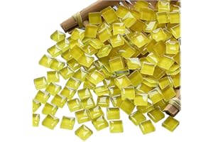 FAIRUO Mosaic Tiles Squares Dark Yellow Crystal Mosaic Glass Tile for Crafts Bulk DIY Picture Frames Handmade Jewelry Coasters Art Material Decoration,1x1cm,100 Pieces