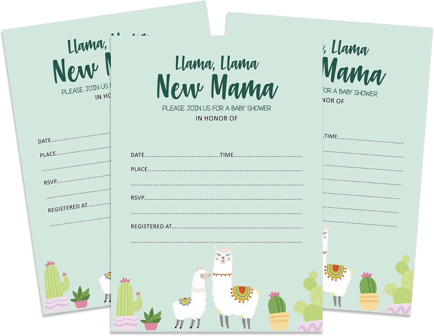 Inkdotpot 30 Fill In Style Baby Shower Invitation Cards Llama Gender Neutral Blank Invites, Invitation_card, 5 x 7 Inches