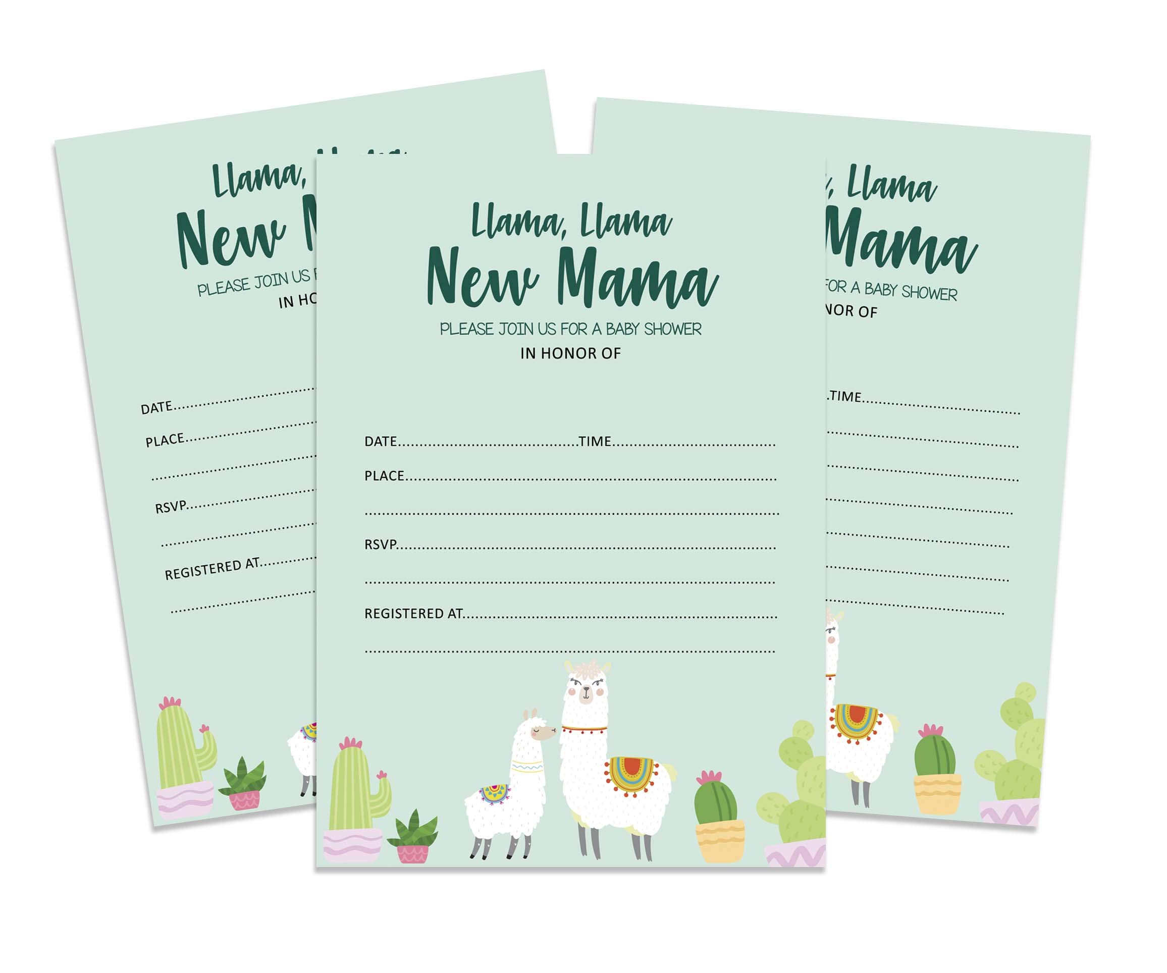 Inkdotpot 30 Fill In Style Baby Shower Invitation Cards Llama Gender Neutral Blank Invites